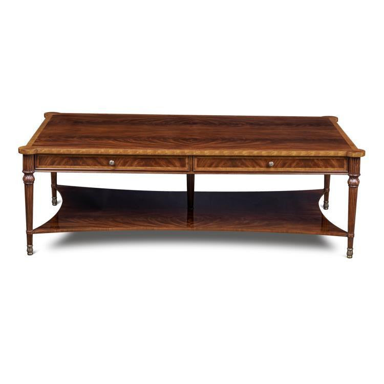 Maitland-Smith Lawson Cocktail Table, Mahogany, Brass Accents, 60"W (89-0604 YUU906TQ78)