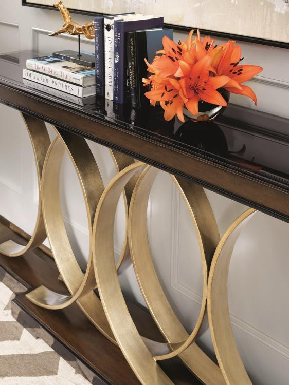 Maitland-Smith Lyric Console Table, Cherry, Gold, Glass Top, 64"W (88-0106 YUU906TQ7X)