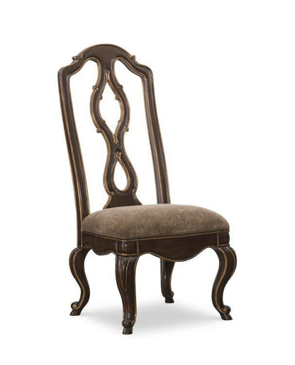 Maitland-Smith Majorca Side Chair, Trimmed Backrest, Wood, Lush Fawn Green Upholstery, Venetian Gold, 50"H (88-0845 YUU906TQ8R)