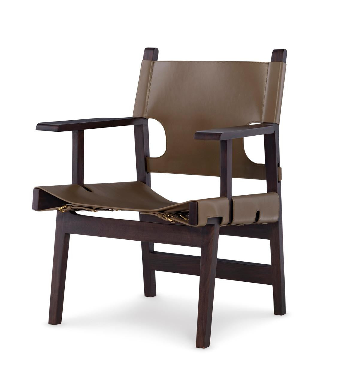 Maitland-Smith Milo Camp Chair English Walnut and Olive Leather