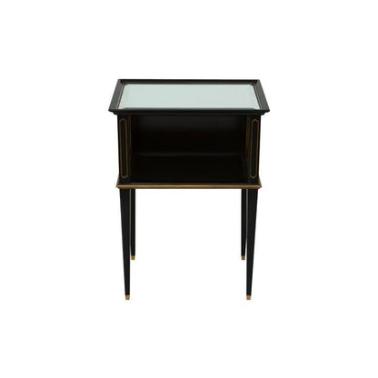 Maitland-Smith Noir Accent Table, Black, Antique Gold Accents, Glass Top, 20"W (89-0404 YUU906TR68)