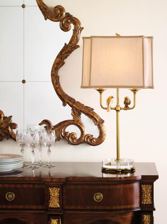 Maitland-Smith Perch Table Lamp, 1-Light, Amber, Brass, White Silk Shade, 33"H (8149-17 YUU906TR71)