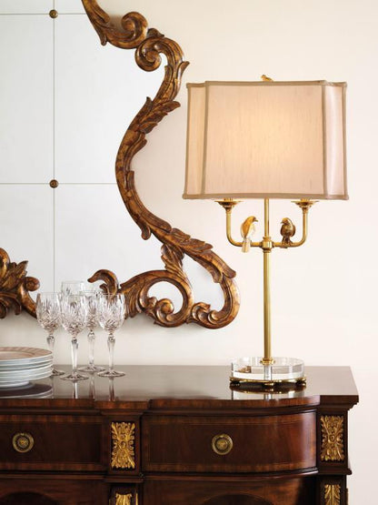 Maitland-Smith Perch Table Lamp, 1-Light, Amber, Brass, White Silk Shade, 33"H (8149-17 YUU906TR71)