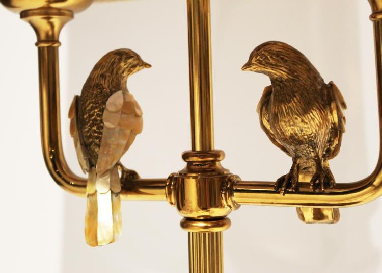 Maitland-Smith Perch Table Lamp, 1-Light, Amber, Brass, White Silk Shade, 33"H (8149-17 YUU906TR71)