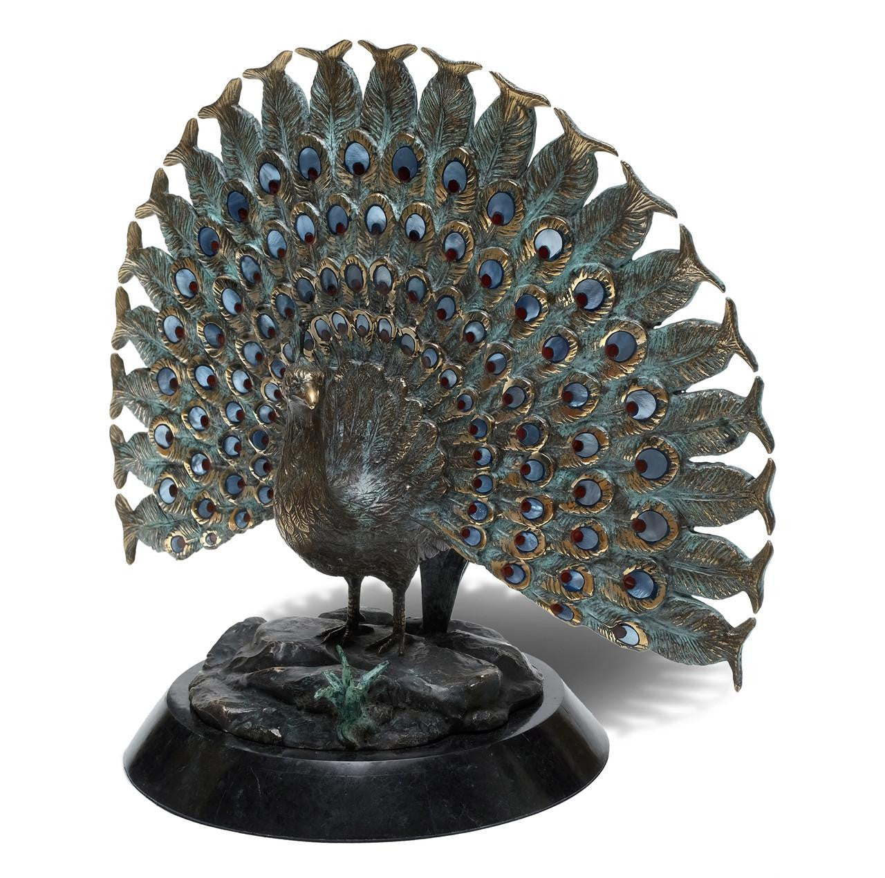 Maitland-Smith Puffed Peacock Sculpture Black, Blue