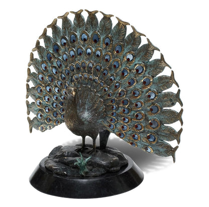 Maitland-Smith Puffed Peacock Sculpture Black, Blue
