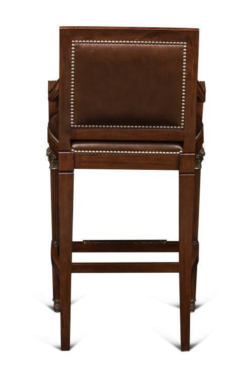 Maitland-Smith Quarter Bar Stool, Mahogany, Antique Brown Leather, 46"H (89-1501 YUU906TR7Y)