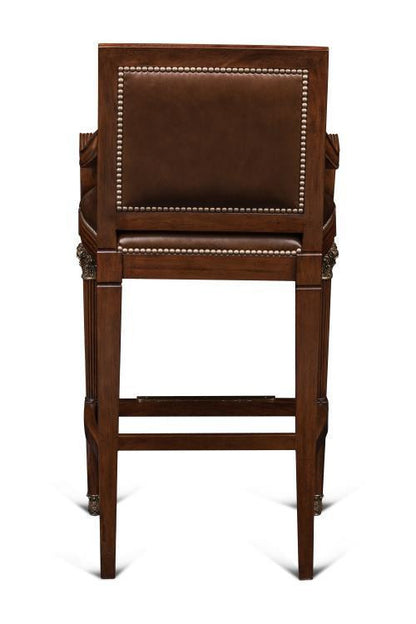Maitland-Smith Quarter Bar Stool, Mahogany, Antique Brown Leather, 46"H (89-1501 YUU906TR7Y)