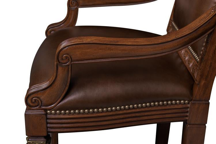 Maitland-Smith Quarter Bar Stool, Mahogany, Antique Brown Leather, 46"H (89-1501 YUU906TR7Y)