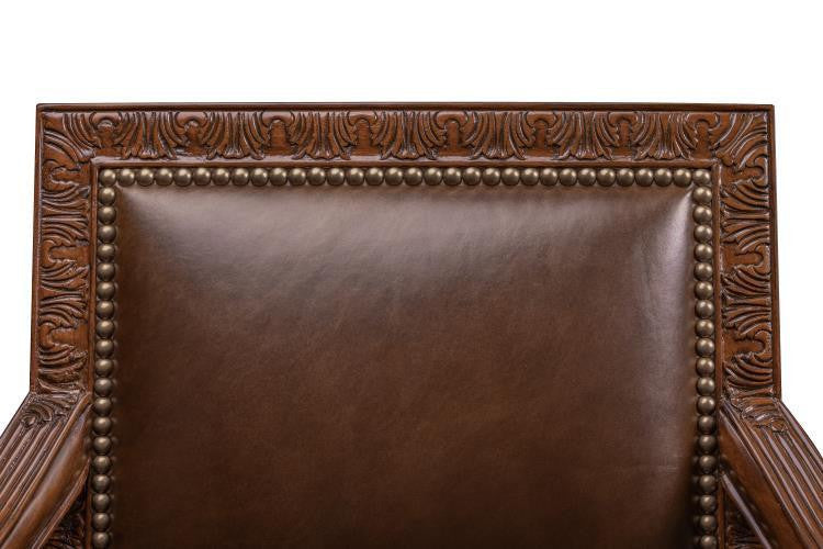 Maitland-Smith Quarter Bar Stool, Mahogany, Antique Brown Leather, 46"H (89-1501 YUU906TR7Y)