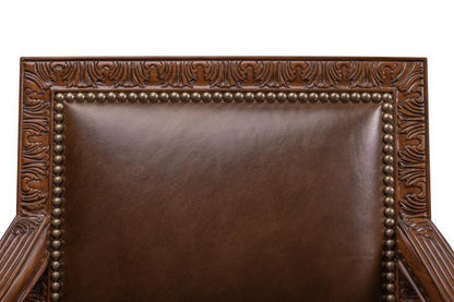 Maitland-Smith Quarter Bar Stool, Mahogany, Antique Brown Leather, 46"H (89-1501 YUU906TR7Y)