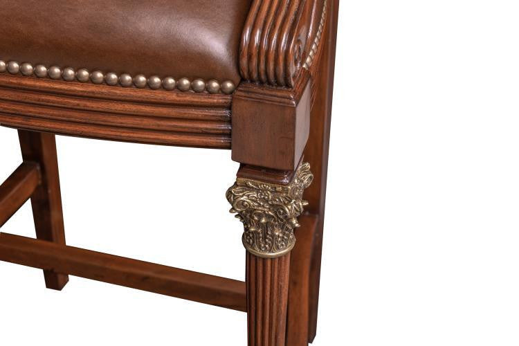 Maitland-Smith Quarter Bar Stool, Mahogany, Antique Brown Leather, 46"H (89-1501 YUU906TR7Y)