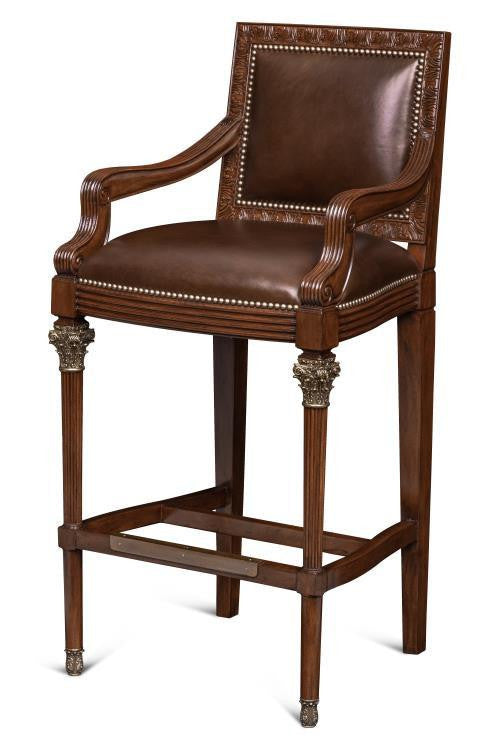 Maitland-Smith Quarter Bar Stool Mahogany, Dark Brown
