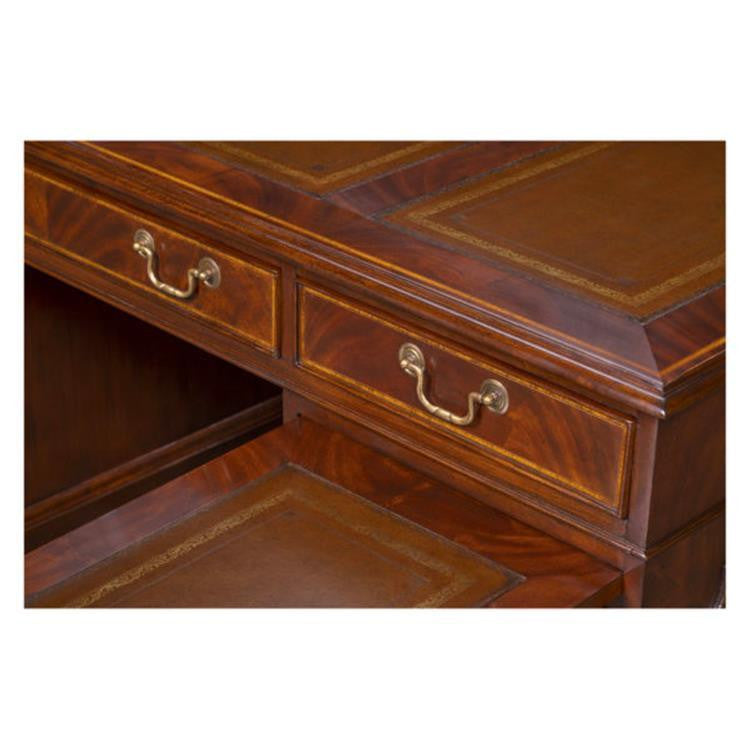 Maitland-Smith Roosevelt Desk, Mahogany, Antique Brown Leather Top, Brass Hardware, 60"W (89-0001 YUU906TR8L)