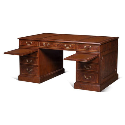 Maitland-Smith Roosevelt Desk, Mahogany, Antique Brown Leather Top, Brass Hardware, 60"W (89-0001 YUU906TR8L)