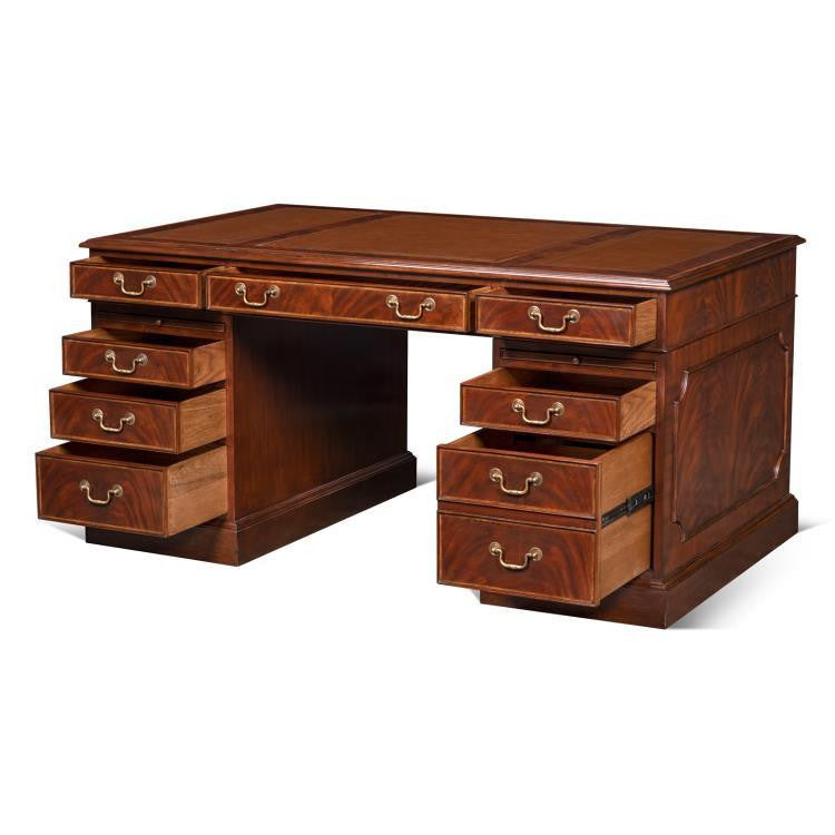 Maitland-Smith Roosevelt Desk, Mahogany, Antique Brown Leather Top, Brass Hardware, 60"W (89-0001 YUU906TR8L)