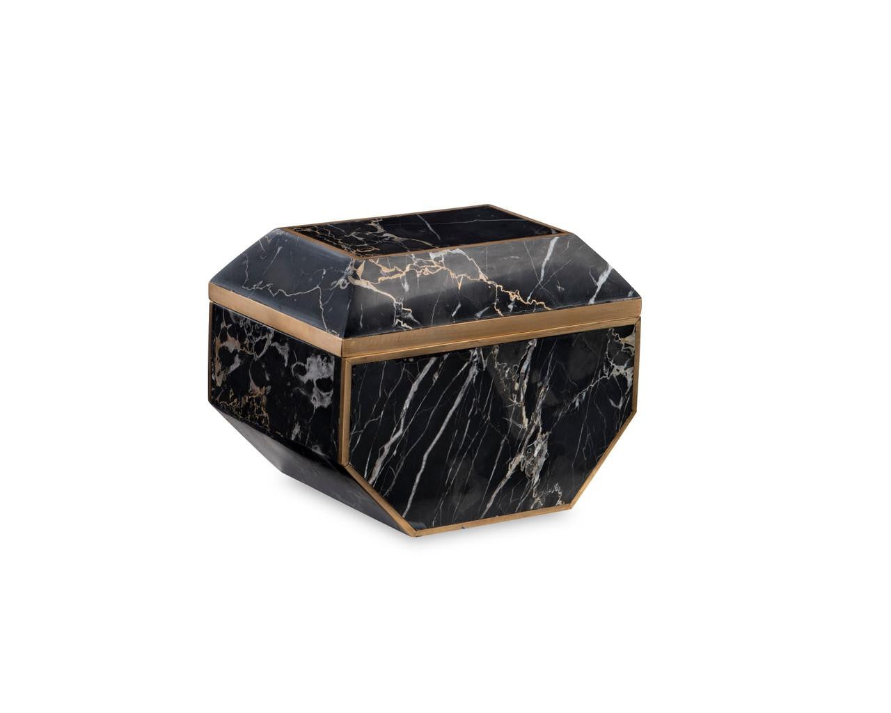 Maitland-Smith Small Brass And Golden Portoro Box Black, Gold
