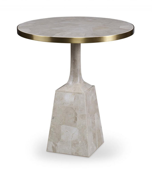 Maitland-Smith Stone Pedestal Accent Table White, Brass