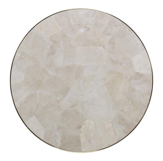 Maitland-Smith Stone Pedestal Accent Table, White, Brass, 23"W (8332-36 YUU906TT60)
