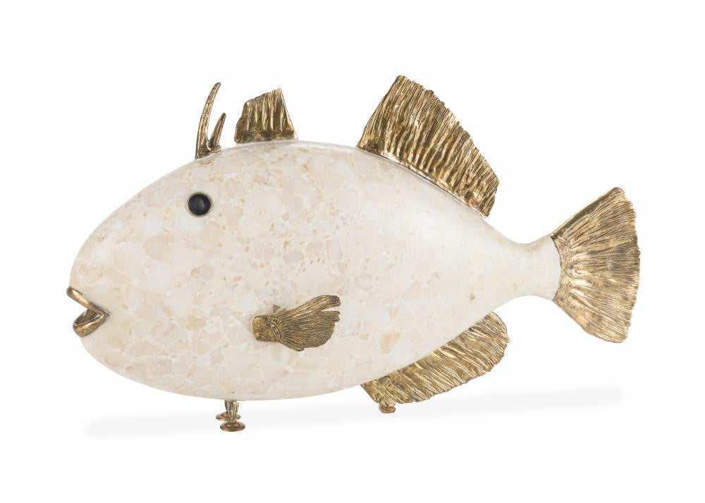 Maitland-Smith Trigger Fish Sculpture White, Brass