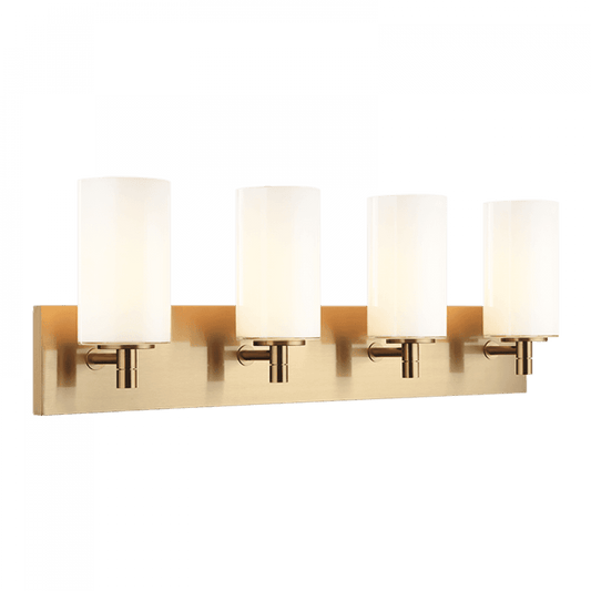 Matteo Lighting Candela 4-Light Wall Sconce in Aged Gold Brass with Opal Glass, 29.15"W (S04904AGOP)