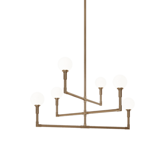 Matteo Lighting Candlestix 6-Light Chandelier in Aged Gold Brass with Opal Glass, 37.88"W (C64806AGOP)
