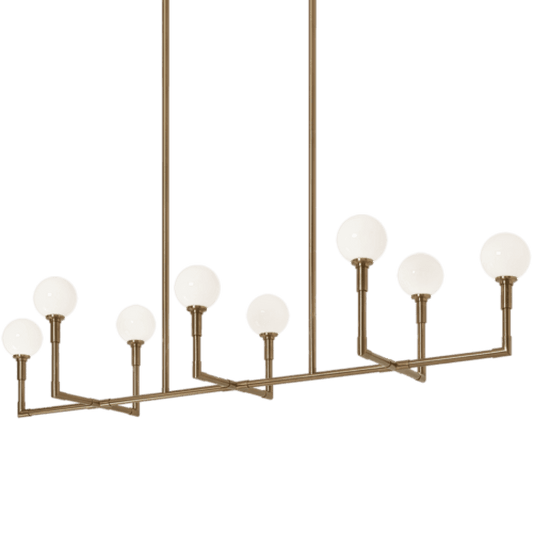Matteo Lighting Candlestix 8-Light Chandelier in Aged Gold Brass with Opal Glass, 50"L (C64808AGOP)