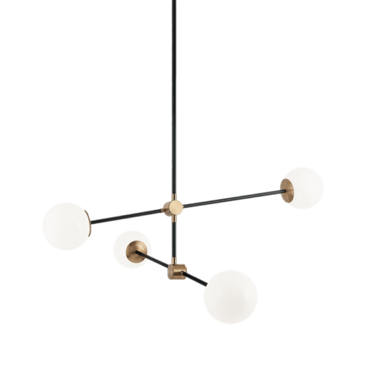 Matteo Lighting Cosmic 4-Light Chandelier in Aged Gold Brass with Opal Glass, 43.88"L (C78714AGOP)