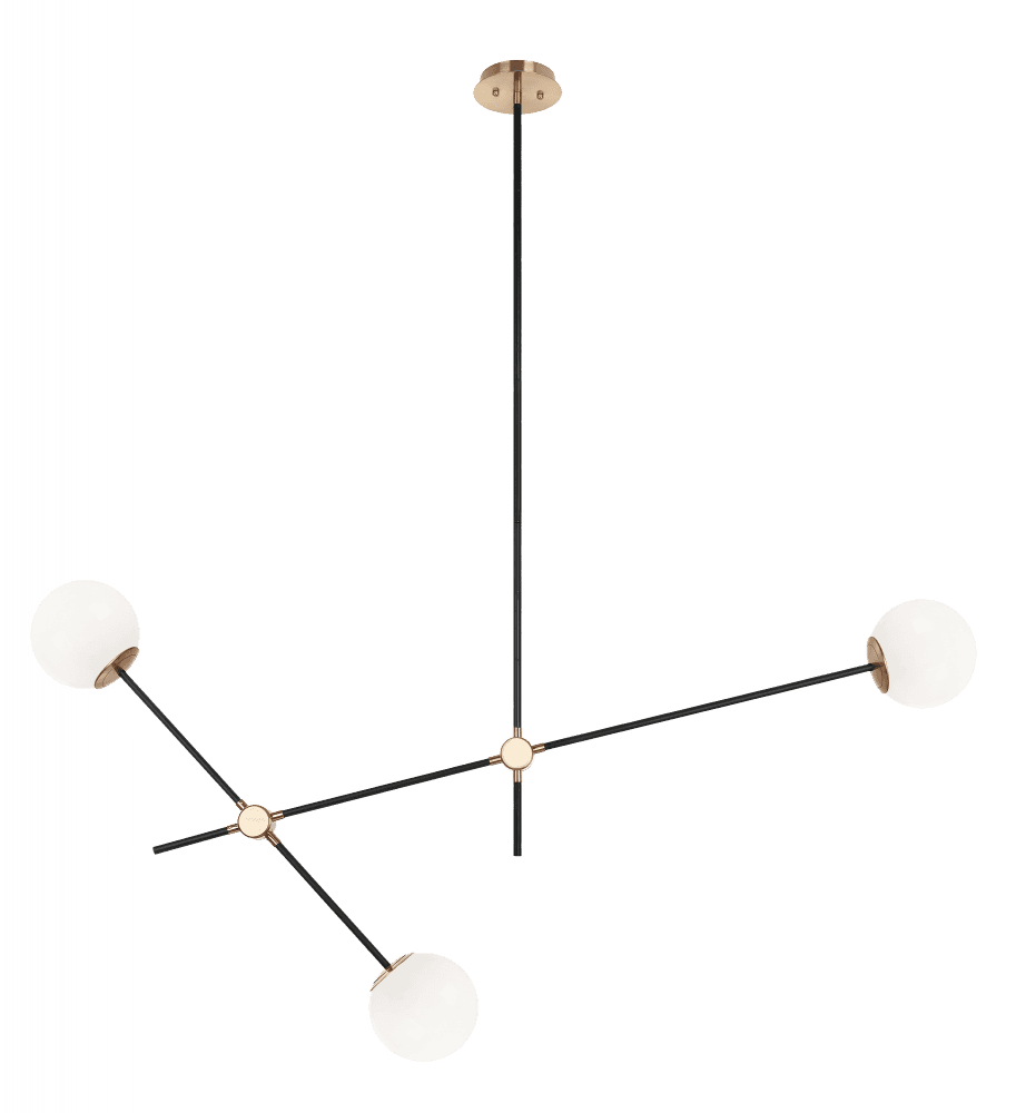 Matteo Lighting Cosmic 3-Light Pendant Black, Aged Brass