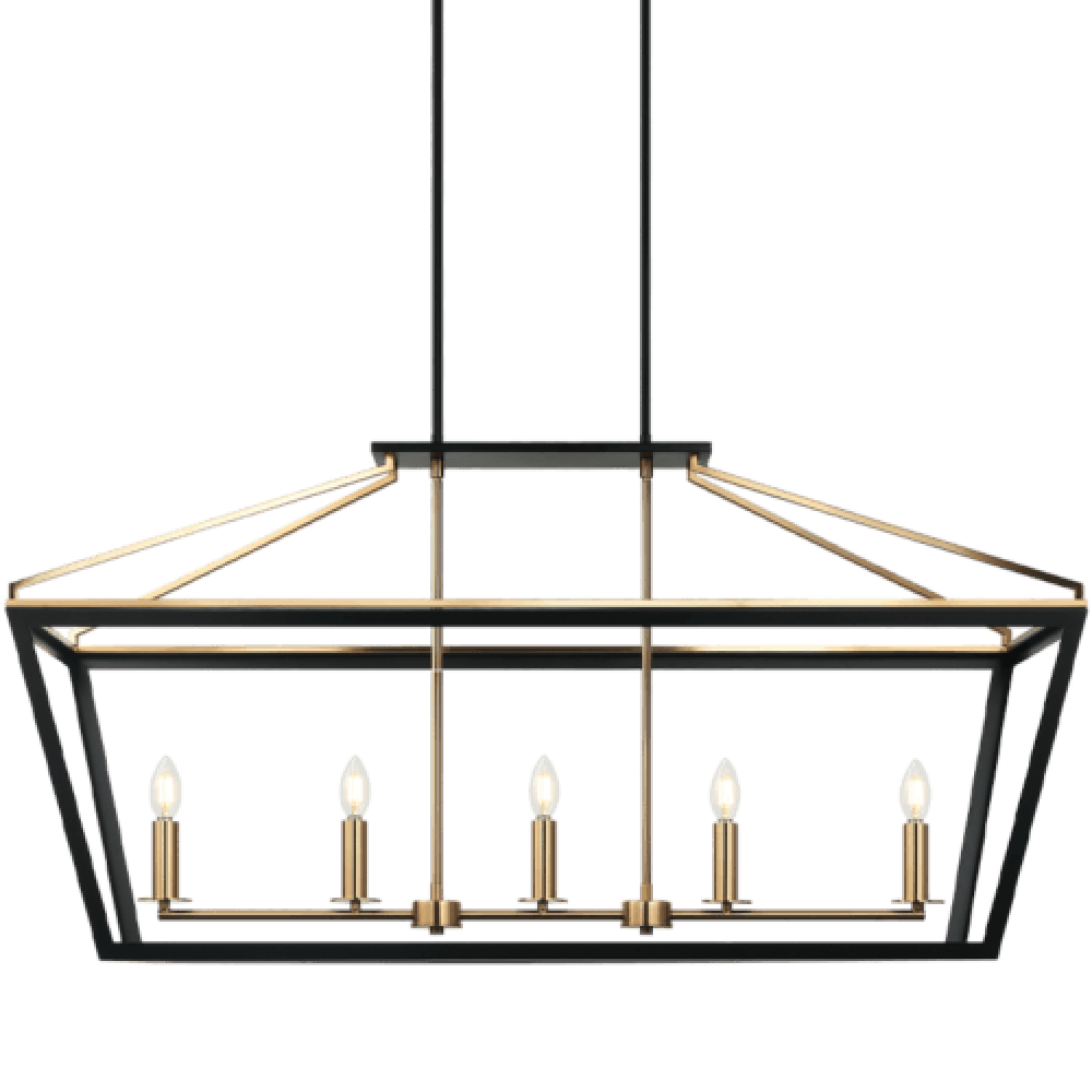 Matteo Lighting Mavonshire 5-Light Linear Pendant Black + Aged Gold Brass