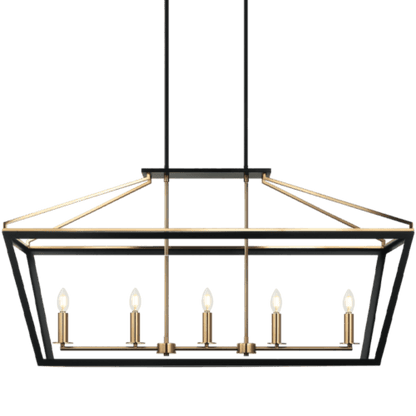 Matteo Lighting Mavonshire 5-Light Linear Pendant Black + Aged Gold Brass
