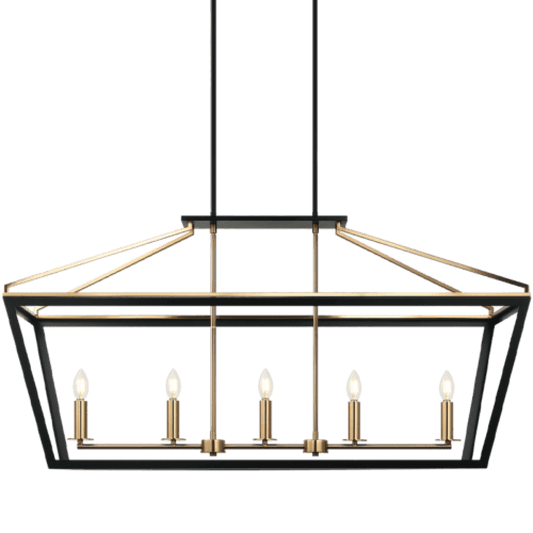 Matteo Lighting Mavonshire 5-Light Linear Pendant Black + Aged Gold Brass