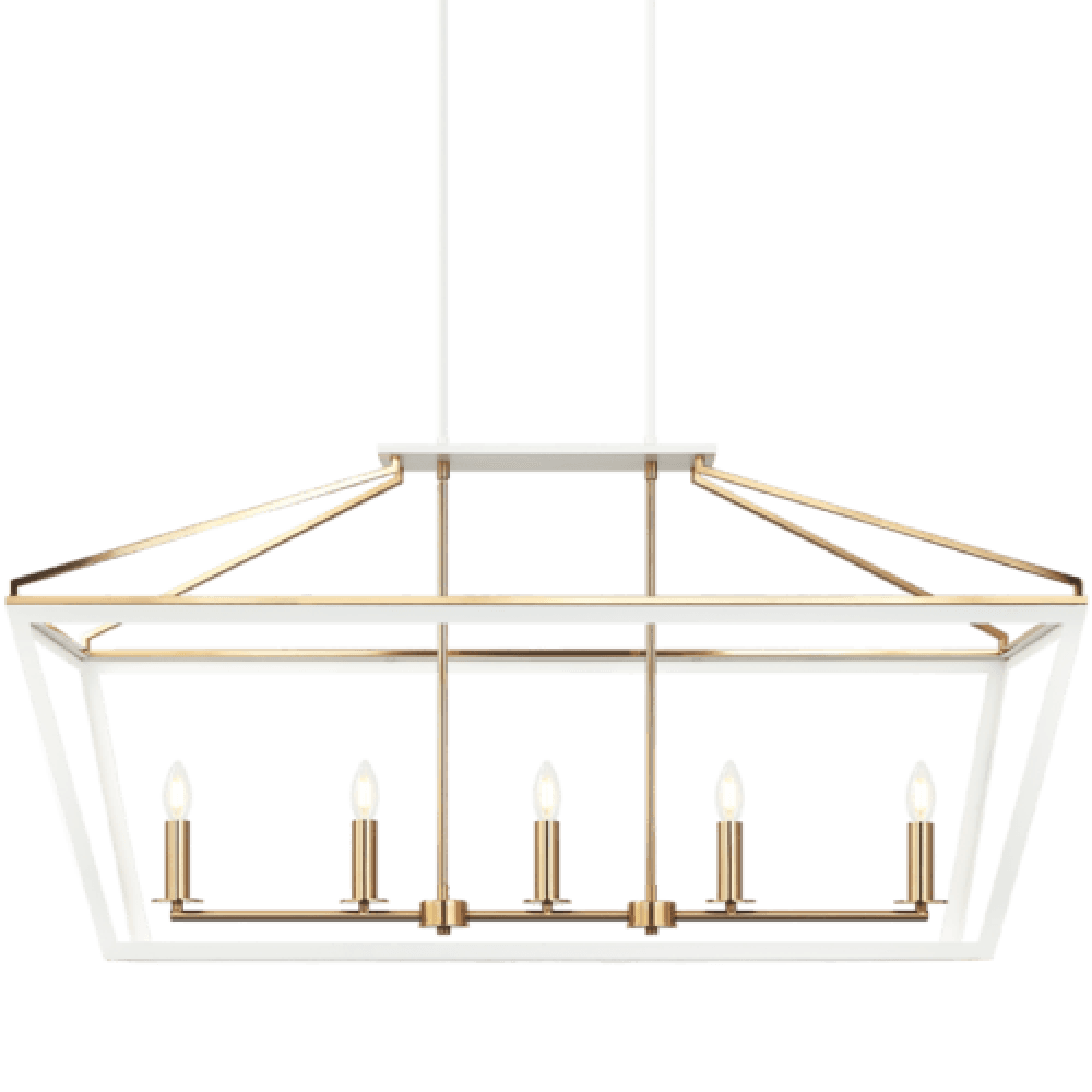 Matteo Lighting Mavonshire 5-Light Linear Pendant White + Aged Gold Brass