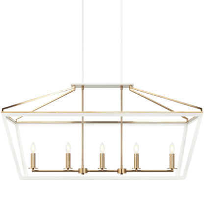 Matteo Lighting Mavonshire 5-Light Linear Pendant White + Aged Gold Brass