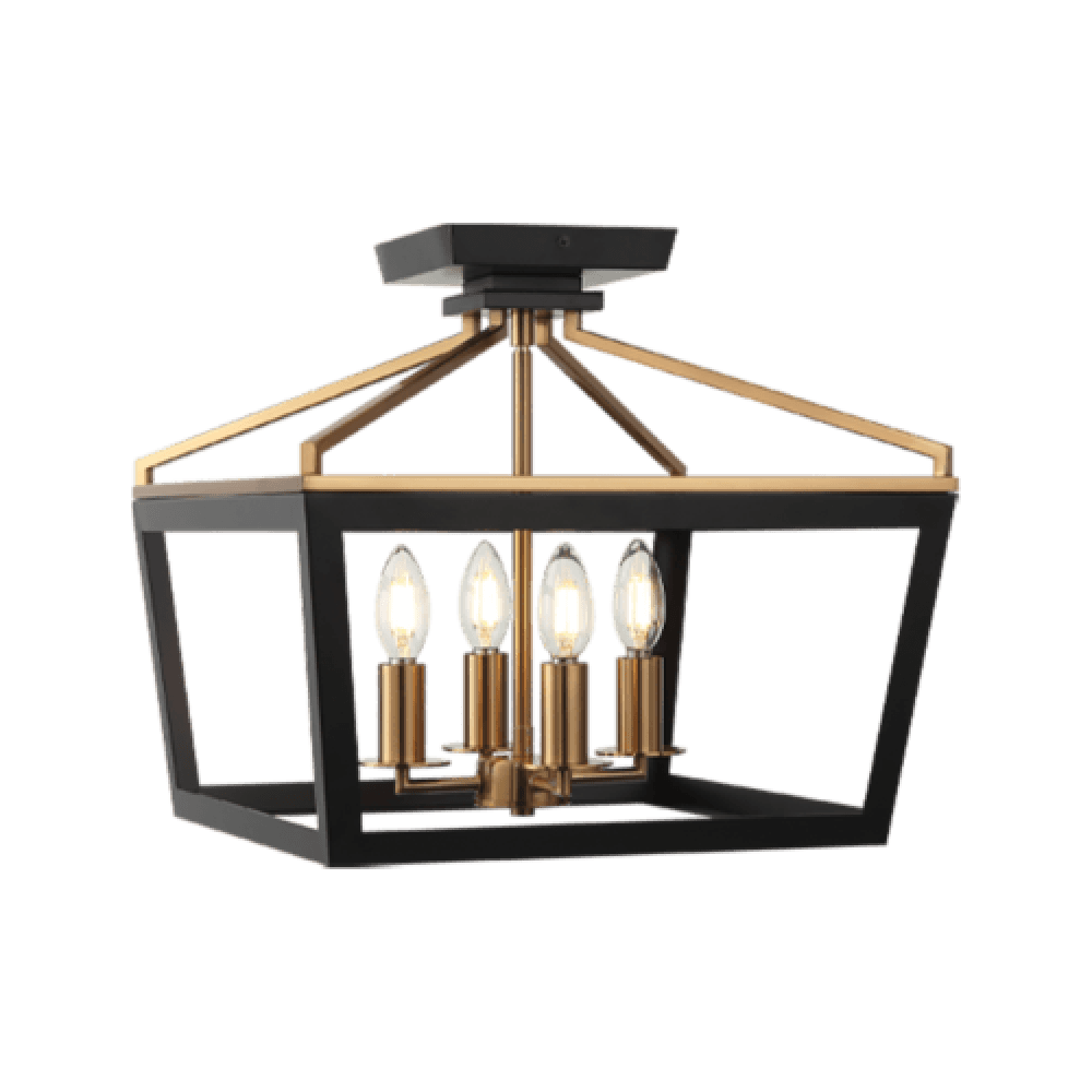 Matteo Lighting Mavonshire 4-Light Semi-Flush Mount Black + Aged Gold Brass