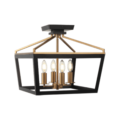 Matteo Lighting Mavonshire 4-Light Semi-Flush Mount Black + Aged Gold Brass