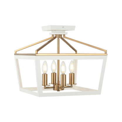 Matteo Lighting Mavonshire 4-Light Semi-Flush Mount White + Aged Gold Brass