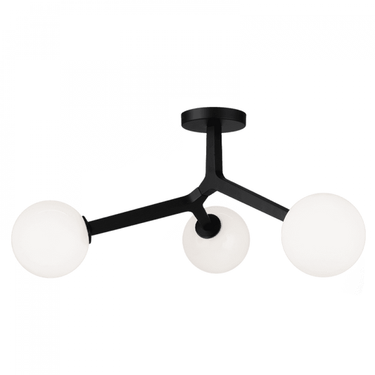 Matteo Lighting Rami 3-Light Flush Mount in Black with Opal Glass, 22.25"L (X81503BKOP)