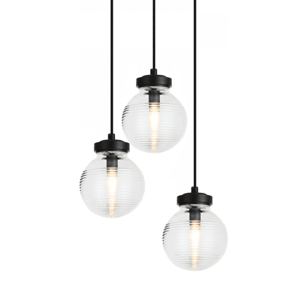 Matteo Lighting Ridge Pendant, 3-Light, Black, Matte Black, 15.25"W (C84003MBCL 305XTVH)