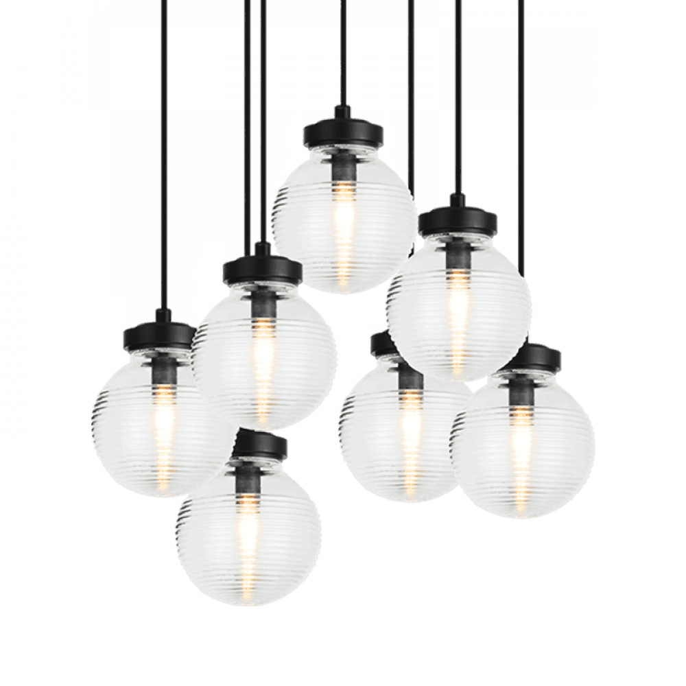 Matteo Lighting Ridge Pendant, 7-Light, Black, Matte Black, 20.9"W (C84007MBCL 305XTVK)