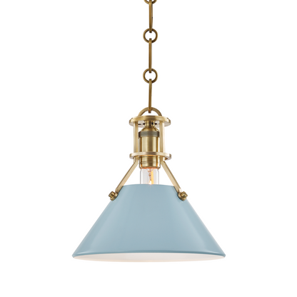 Hudson Valley Painted No.2 Pendant Aged Brass, Blue Bird