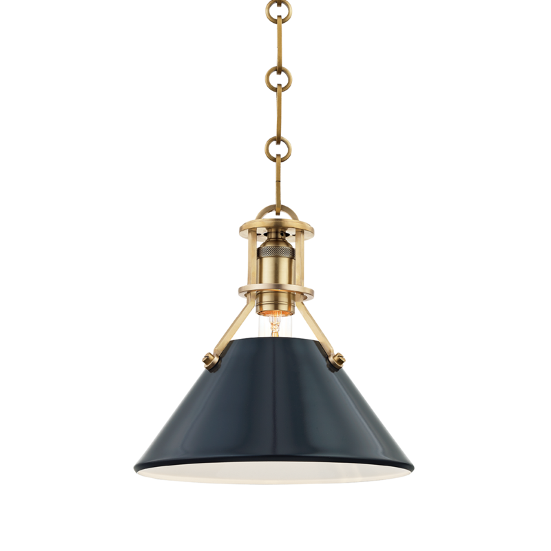 Hudson Valley Painted No.2 Small Pendant Aged Brass, Darkest Blue