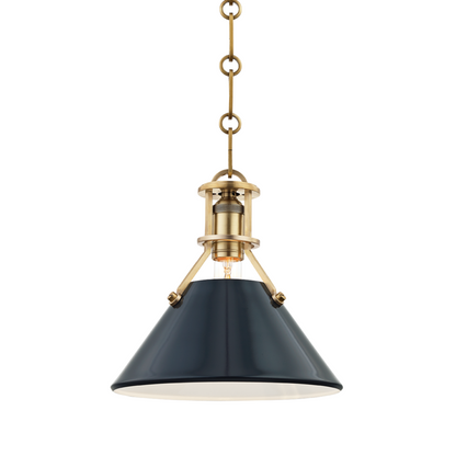 Hudson Valley Painted No.2 Small Pendant Aged Brass, Darkest Blue