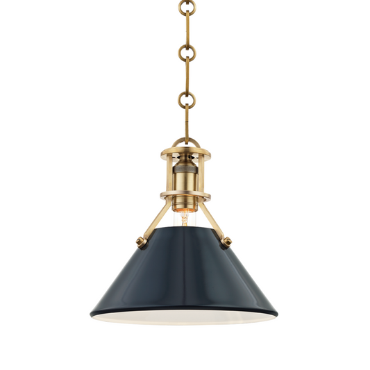 Hudson Valley Painted No.2 Small Pendant Aged Brass, Darkest Blue