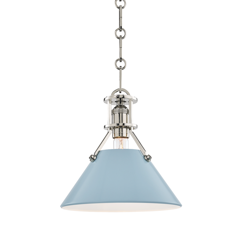 Hudson Valley Painted No.2 Pendant Polished Nickel, Blue Bird