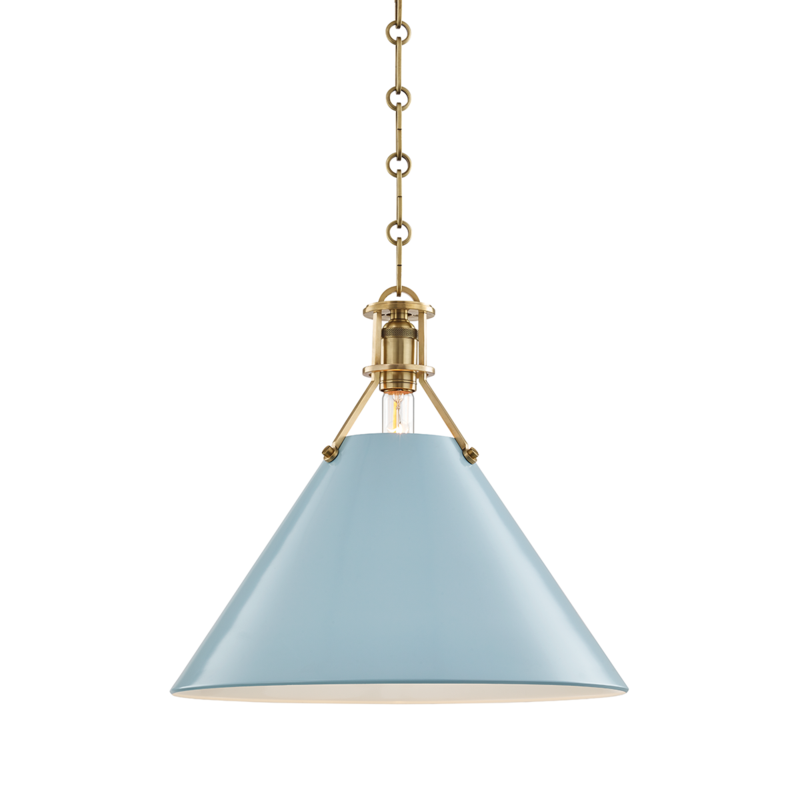 Hudson Valley Painted No.2 Large Pendant Aged Brass, Blue Bird