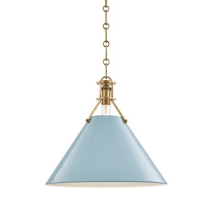 Hudson Valley Painted No.2 Large Pendant Aged Brass, Blue Bird