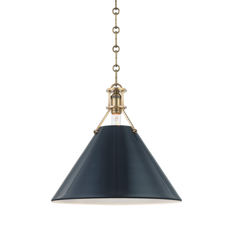 Hudson Valley Painted No.2 Pendant Aged Brass, Darkest Blue