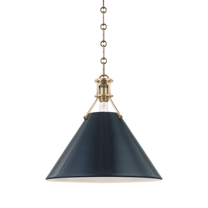 Hudson Valley Painted No.2 Pendant Aged Brass, Darkest Blue