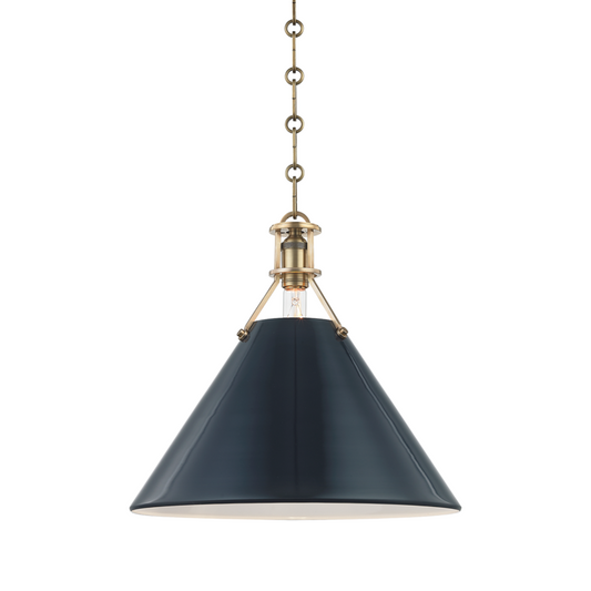 Hudson Valley Painted No.2 Pendant Aged Brass, Darkest Blue